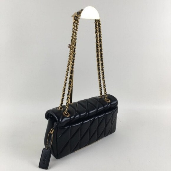 Coach Black Quilted Shoulder Bag with Gold Chain - Picture 4 of 6
